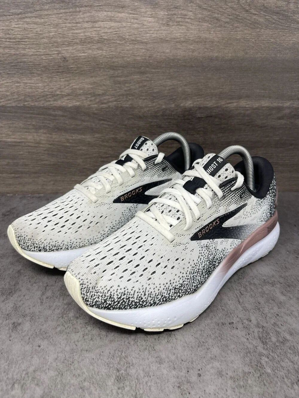 Brooks Ghost 16 White Black Rose Gold Womens Size 8 DNA LOFT v3 Running Shoes